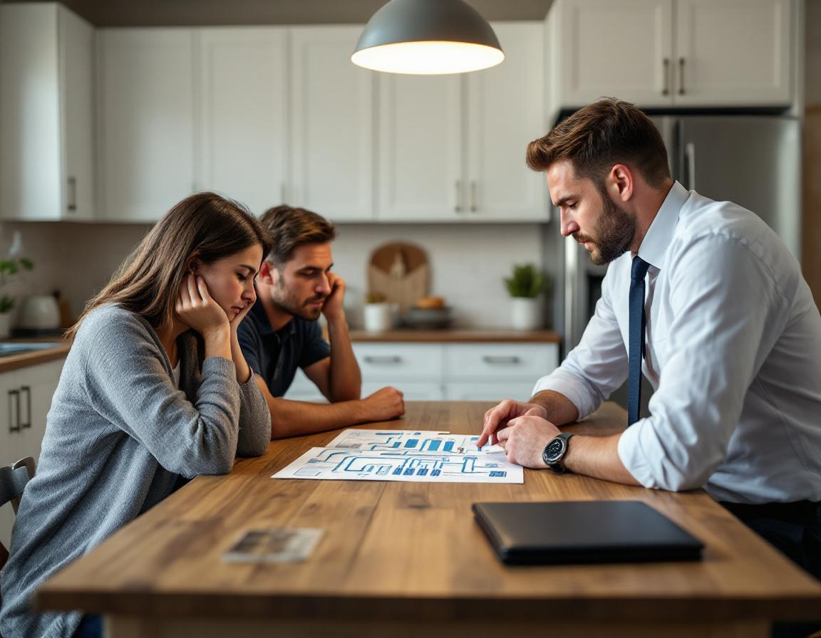 Traditional in-home sales pitch at a kitchen table